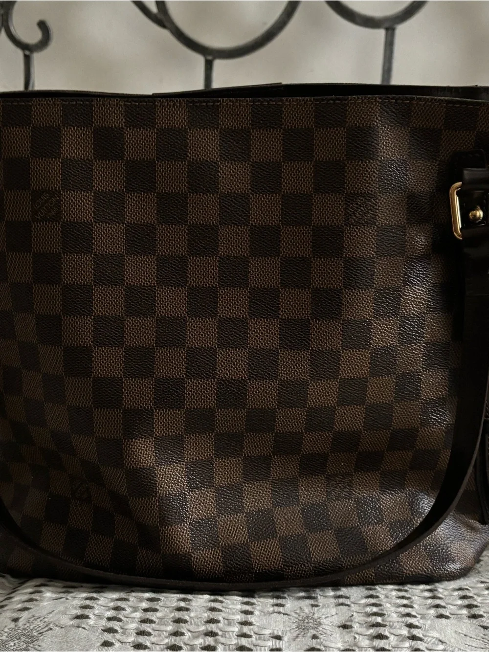 Louis Vuitton Damier Ebene Tote with Red Interior Trim